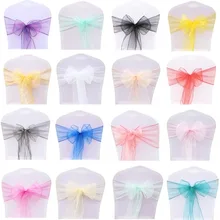 100pcs/set Chair Decoration Wedding Chair Organza Fabric Knot Cover Decoration Chairs Bow Band Belt Ties for Weddings Banquet