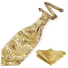 HISDERN Свадебный галстук предварительно привязанный Аскот галстук и карманный квадратный набор для мужчин RYF2 атласные повседневные Пейсли полосы Ascots