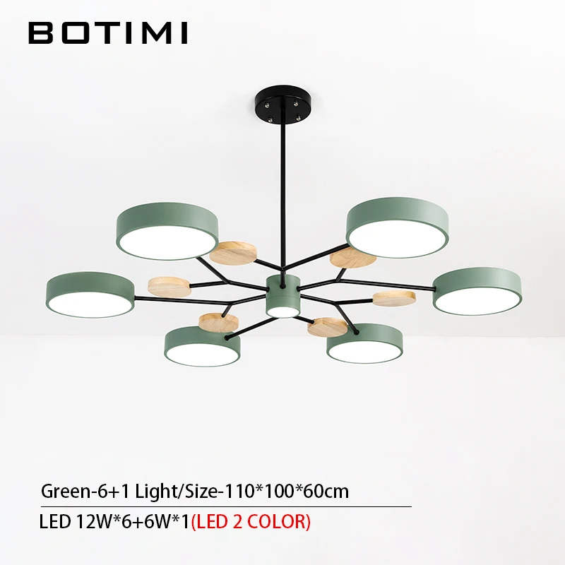Green 6-1Light BOTIMI скандинавские светодиодный люстры для гостиной, современные металлические люстры для спальни, люстры для ресторана - Цвет абажура: Green 6-1Light