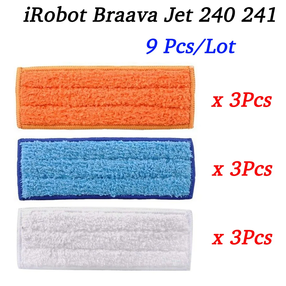 9PCS Washable Wet Mopping Pads Damp Dry Pad cloth for iRobot Braava Jet 240 241 cleaner spare parts Replacement kit | Бытовая техника