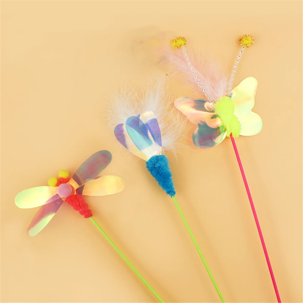 

Cat Teaser Stick Animal Shape Funny Cat Wand Colorful Plastic Cat Interactive Rod Fishing Stick Kitty Training Play Feather Wand