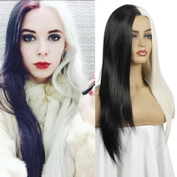 

DANBO ladies wig natural hairline half black half white high temperature synthetic wig