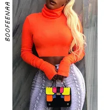 BOOFEENAA, неоновый цвет, водолазка, укороченный топ, рубашка с длинным рукавом, женская сексуальная тонкая Осенняя зимняя уличная футболка, уличная C70-I23