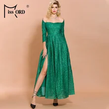 Missord, женское сексуальное платье с открытыми плечами и длинным рукавом, блестящее платье с высоким разрезом, женское элегантное платье макси, FT19836-1