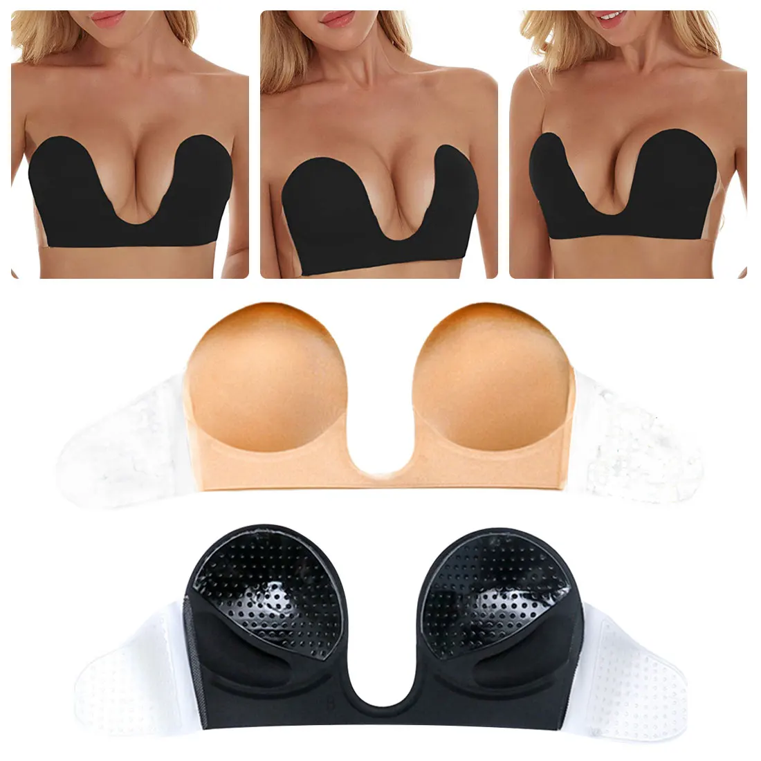 

New Silicone Brassiere Breathable Deep U Bra Invisible Push Up Bra Strapless Bras Dress Wedding Party Sticky Self-adhesive