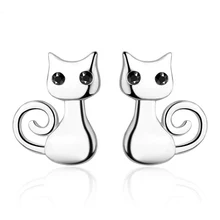 Utimtree exquisito coreano 925 pendientes de gato de plata de ley joyería para niñas regalo de moda aaa negro zirconia mujer pendiente del perno prisionero(China)