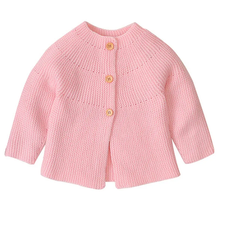 Однотонный вязаный свитер, куртка, пальто, верхняя одежда, топы для новорожденных девочек, осенне-зимняя одежда серого и розового цвета - Цвет: Розовый
