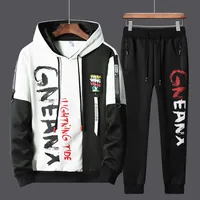Men Tracksuit Sweat Suits Mens Patchwork 2 Piece Hoodie+Pants Set Hip Sweatpants Hop Fashion Streetwear Sports Clothing Set 4XL 2