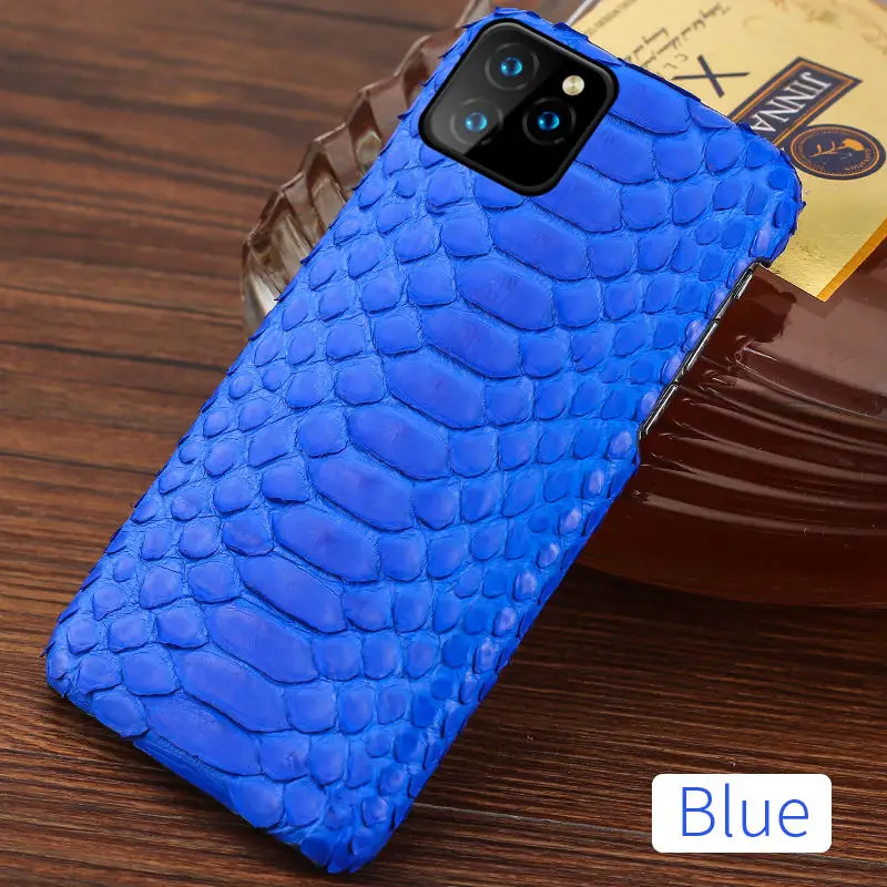 Чехол из натуральной кожи для iphone 11 pro max, оригинальная задняя крышка из кожи питона для iphone 11 Pro, чехол xr xs max 7, 8, coque fundas - Цвет: Синий