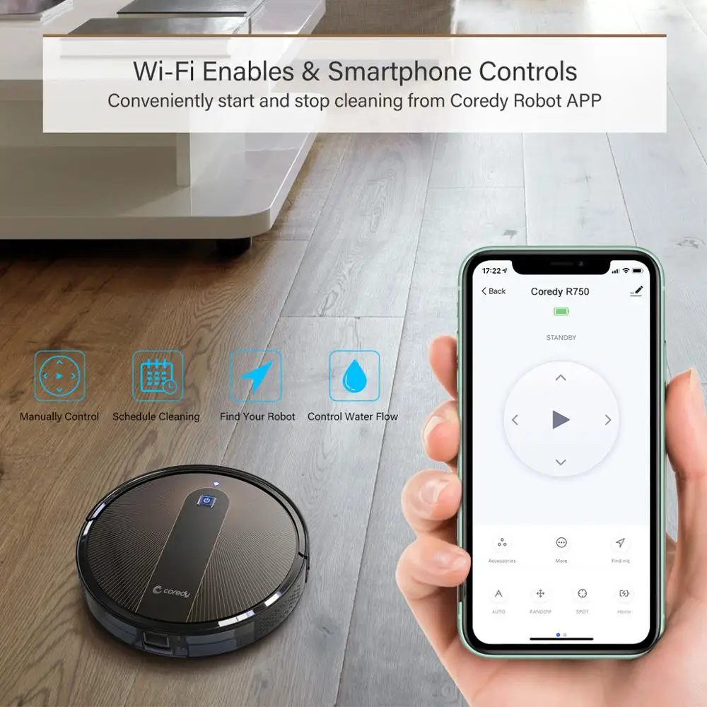US $255.99 Coredy R750 Robot Vacuum Cleaner Smart Dry Wet Mopping Floor Carpet Auto Charge Home With Google Wifi Docking Station Best Life