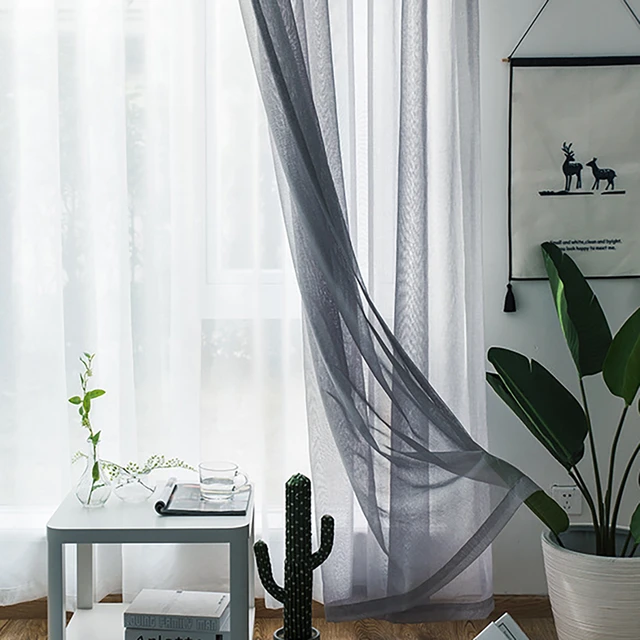 Cortinas de ventana de tul transparente para sala de estar, cubierta de  muebles de decoración del