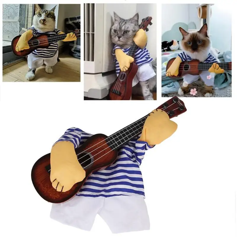 Костюм кошки собаки играть гитара Хэллоуин Рождество специальные события котенок щенок гитарист костюм косплей Pet перевязочные материалы