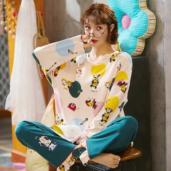 

Pajamas Women Long-sleeve Cotton Sweet Cute Large Size Autumn Casual Cotton Home Suit Pyjamas Women Pyjama Femme Hiver