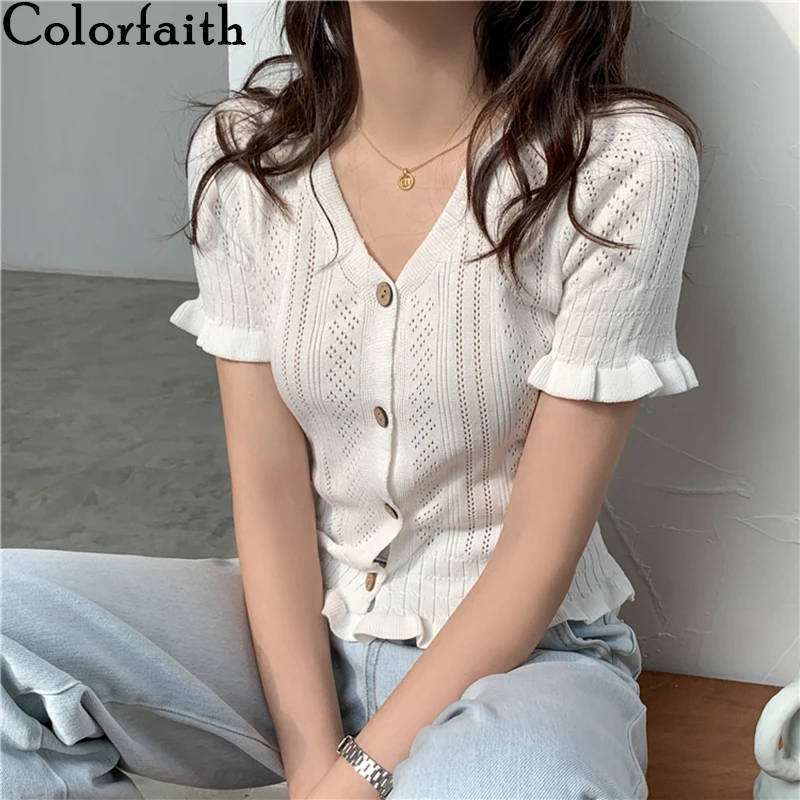 Женский ажурный свитер Colorfaith повседневный минималистичный вязаный короткий