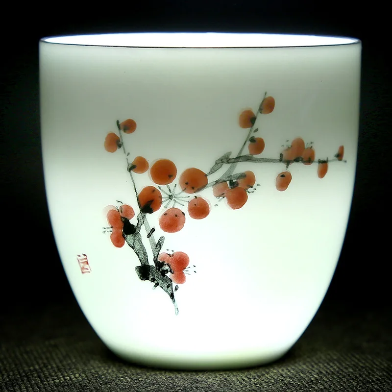 Китайский стиль Белая Керамическая кунгфу фарфорная чашка для чая чаша чая чашка лотоса с цветочным принтом ручной работы чайная посуда для дома посуда для напитков ремесло - Цвет: 1
