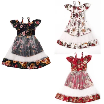 

2020 Baby Summer Clothing Toddler Kid Baby Girl Off Shoulder Sleeveless Princess Dress Lace Party Tutu Mesh Foral Dresses 6M-4T