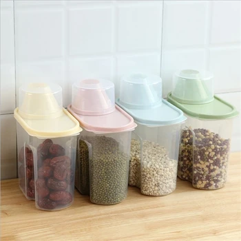

1.9L PP Food Storage Box Kitchen Grain Boxes Plastic Clear Container with Scale Pour Lids Simple Rice Beans Sealed Bottles