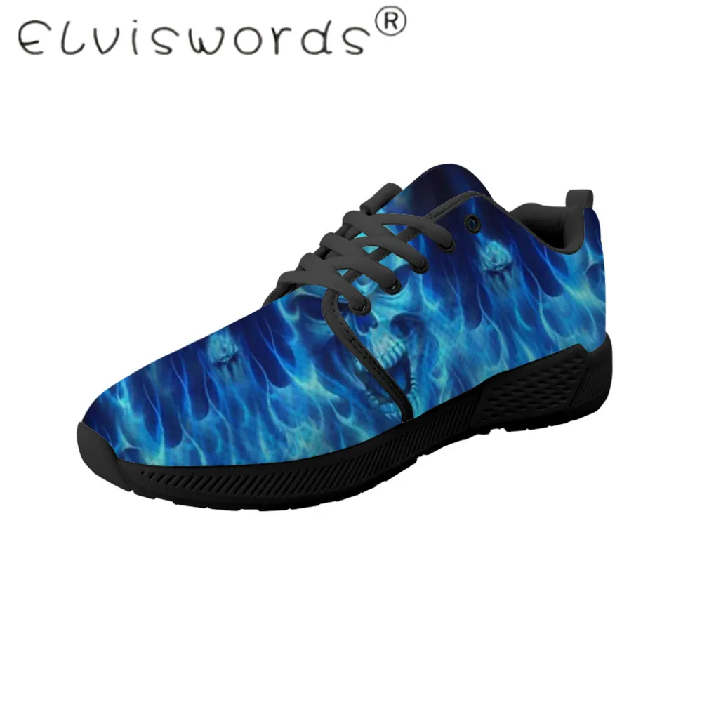 

ELVISWORDS 2019 Men shoes Spring Autumn Running shoes Skull pattern Black sneakers Print on demand Cusual lace-up sport shoes