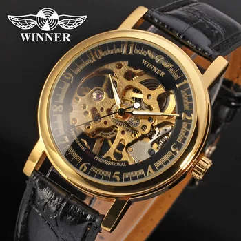 

Gold Luxury Mechanical Watches Mens Business Men Watch Skeleton Male Clock Automatic Watch for men Relogio Masculino T-Winner