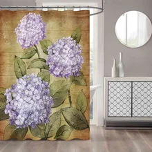 

Purple Hydrangea Flowers Wood Wall Shower Curtain Violet Bud Floral Bathroom Bath Curtains Home Decor Hooks Waterproof Screen