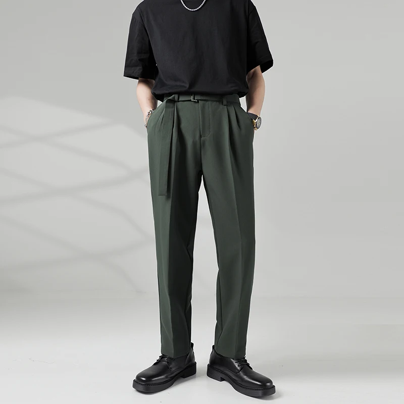Men Belt Loose Casual Pants Korean Streetwear Chic Fashion