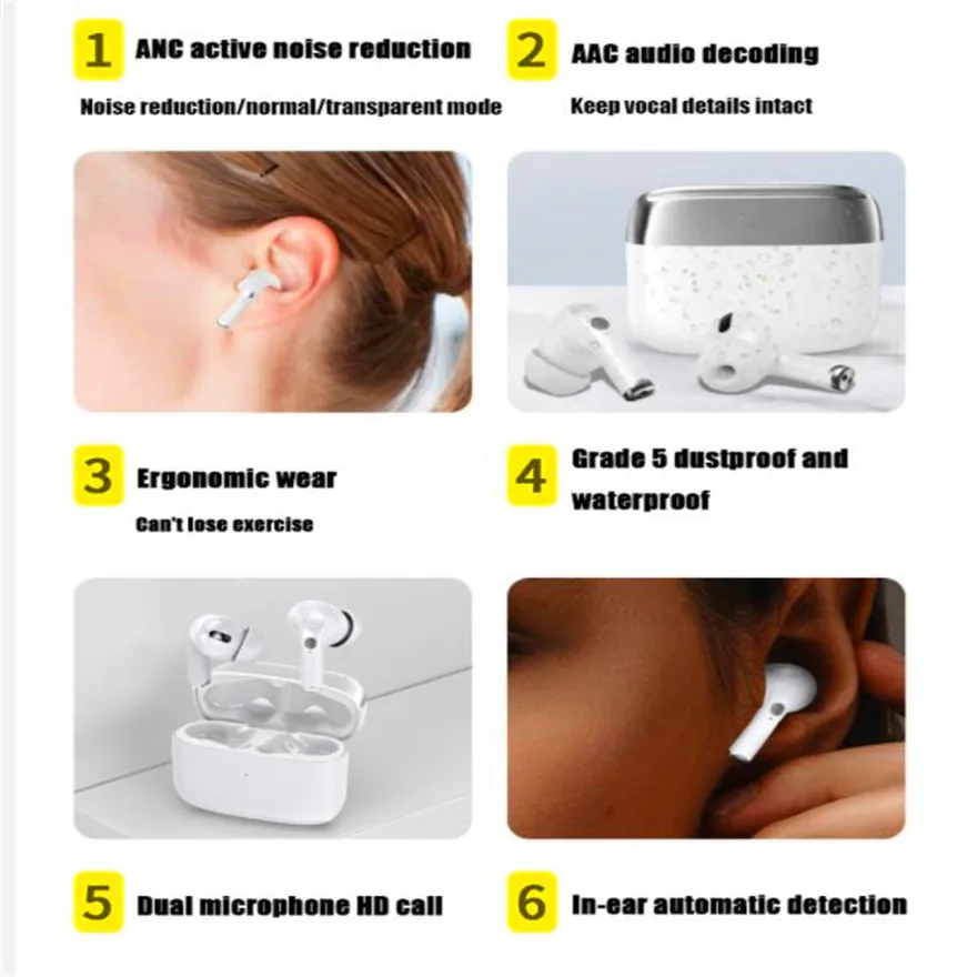 Off White Aac Sbc Hifi Noise Canceling Earphone Anc Headset Tws Free  Shipping Gamer Earbuds Wireless Earphones Bluetooth In Ear