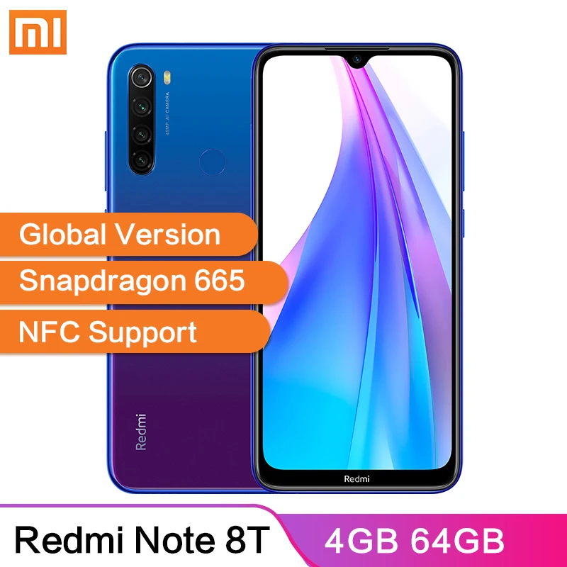 Смартфон Xiaomi Redmi Note 8 T 8 T 4GB 64GB с глобальной версией, четырехкамерная камера 48 МП, 4000 мАч, 18 Вт, QC NFC Snapdragon 665 AIE, мобильный телефон