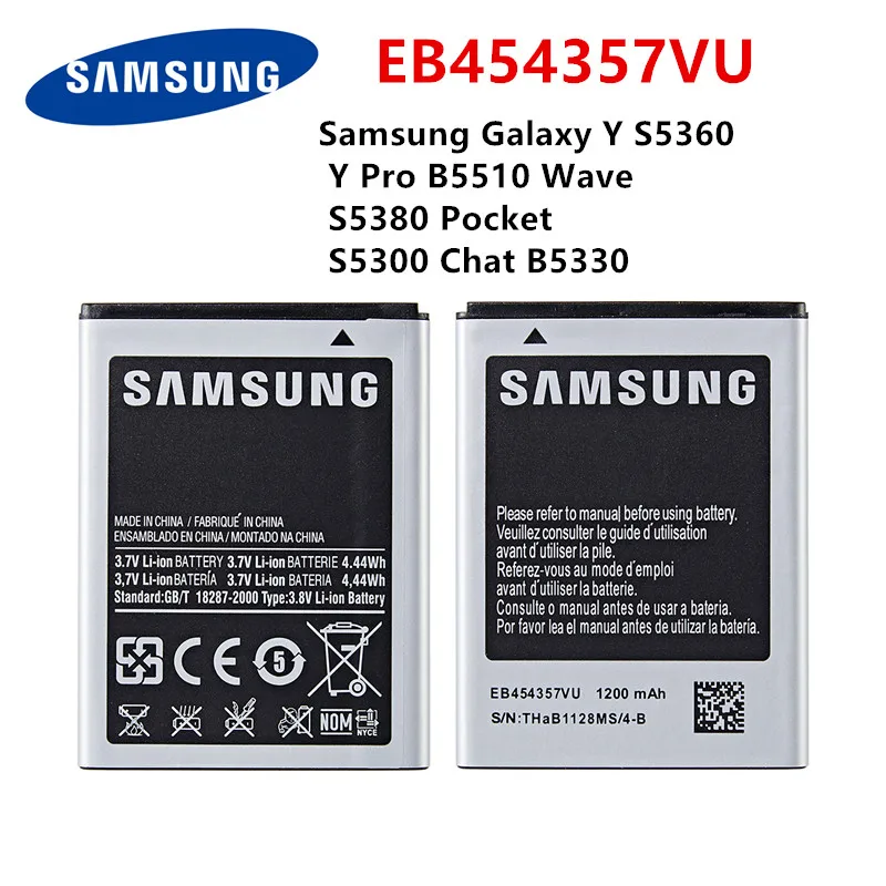 Оригинальный аккумулятор SAMSUNG EB454357VU 1200 мАч для Samsung Galaxy Y S5360 Pro B5510 Wave S5380 S5368 Pocket S5300