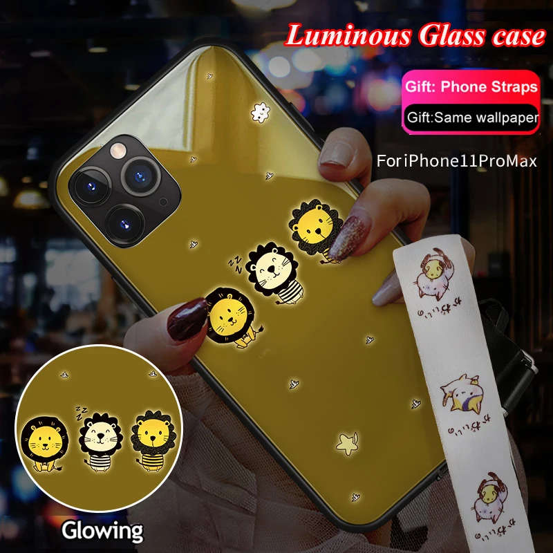 sanxiaomengshi Для iPhone/11 11 Pro Max X XR XS Max чехол животных Женщина-кошка собаки для маленького мальчика и девочки световой закаленное Стекло чехол для телефона чехол s+ Стекло пленка - Цвет: sanxiaomengshi