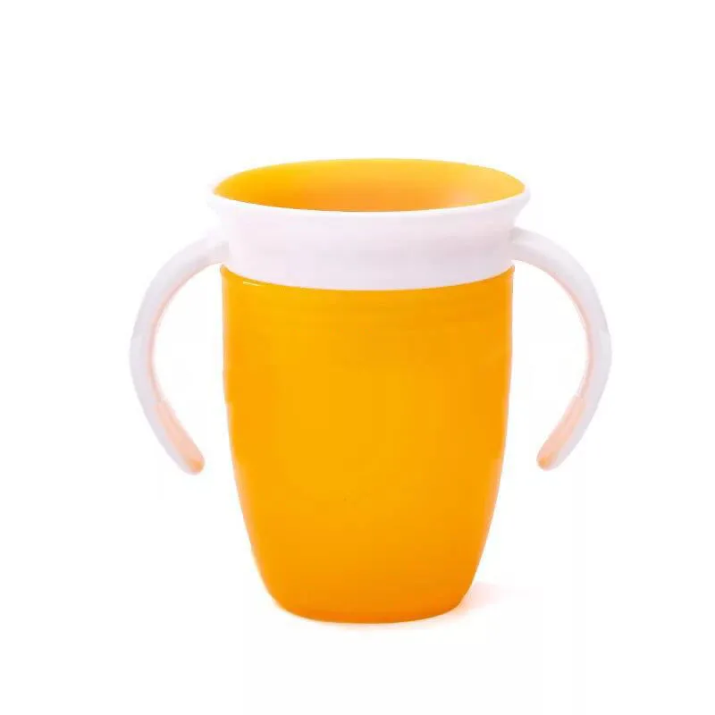 Вращающаяся на 360 градусов с двойной ручкой, безопасная герметичная чашка для кормления, детская бутылка для воды - Цвет: Оранжевый