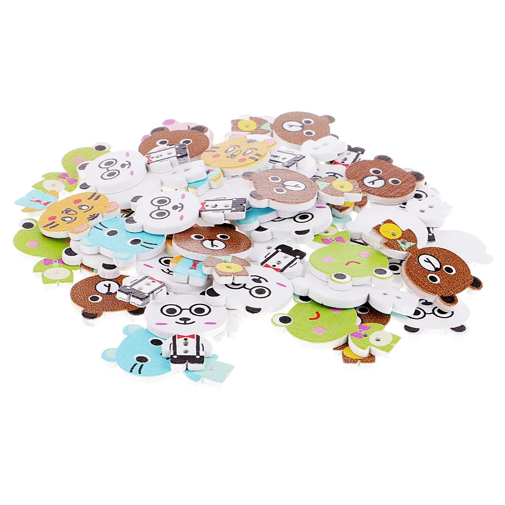 50 Pieces Lovely Cartoon Animal Wood Sewing Buttons 2 Holes For Scrapbook Crafts