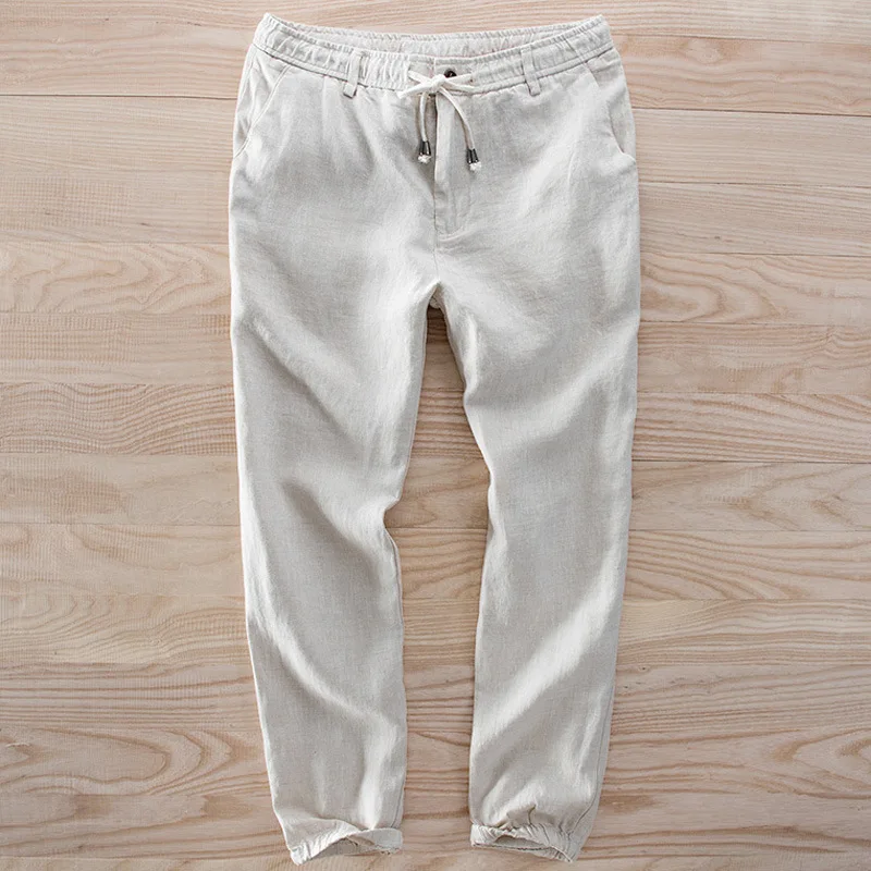 

2018 New Style Men'S Wear Pure Linen Casual Pants Capri Pants Men's ma liao ku 7405