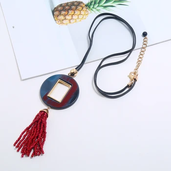 

Statement Long rope chain red rice beads tassel pendant necklace women acrylic jewelry choker collares de moda 2019