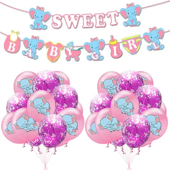 

21pcs/set Elephant Polka dots Balloons Banner Boy Girl Baby Shower Decoration Gender Reveal Christening Baptism Party Supplies