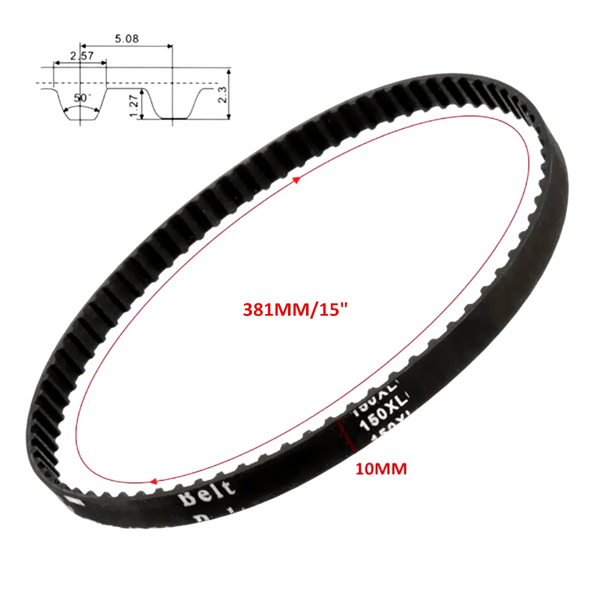 

1PC 150XL037 Black Timing Belt 10mm 75 Teeth Cogged Rubber Geared Positive Drive Belt Smooth Transmission Belts