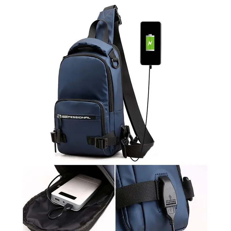Usb Charging Chest Bag Nylon Backpack Small Multi-Function Messenger Shoulder Bag Casual Men Bag
