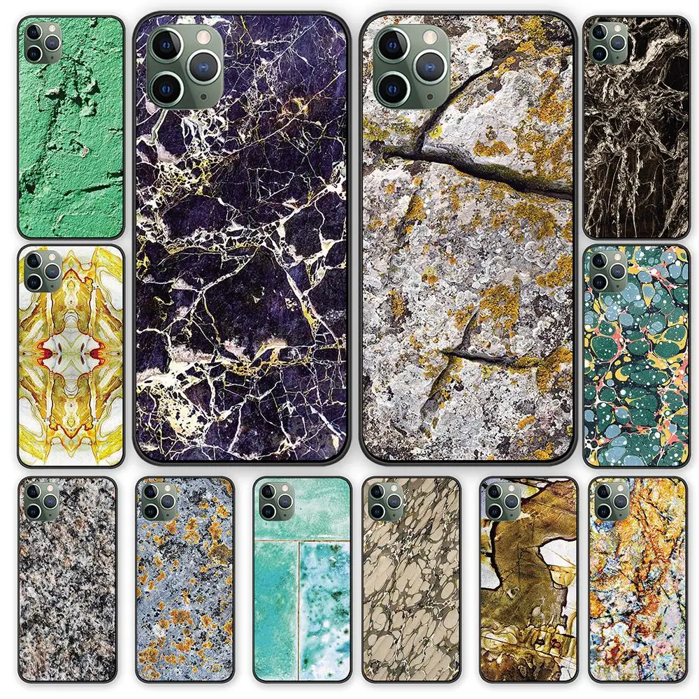Marble Stone Pattern For iPhone 5 5S 6 6s 7 8 Plus X XS XR 11 Pro Max Black TPU Case cover | Мобильные телефоны и