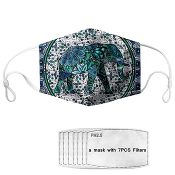 

Aftro African Ethnic Elephant Print Dustproof Face Mask with 7 PM2.5 Filters Fashion Breathable Protection Reusable Mouth Mask