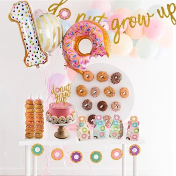 

WEIGAO Donut Party Donut Grow Up Birthday Party Decoration Kids 1st Birthday Disposable Tableware Kit Paper Plate Cup Napkins