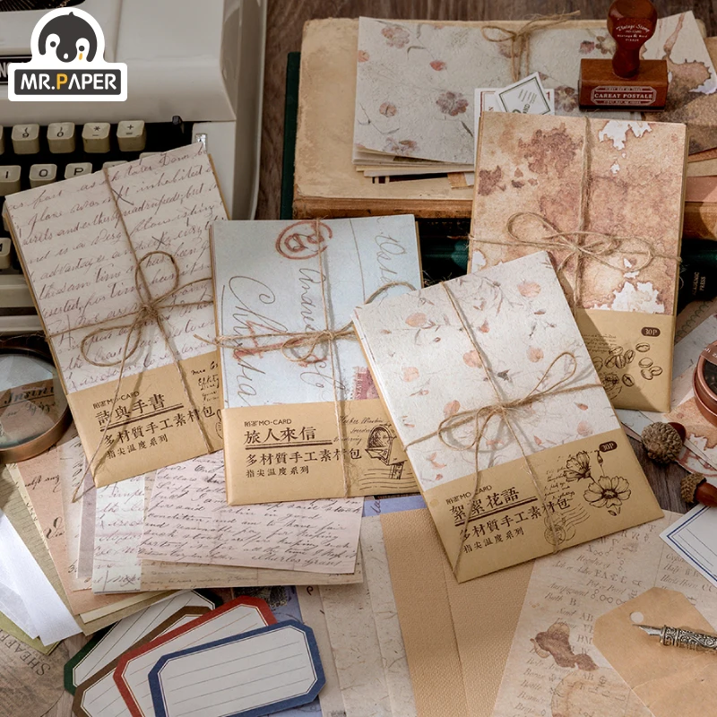 El Sr. De papel 30 unids/bolsa 4 diseños de estilo Vintage de la temperatura de la punta de la serie de papelería creativa mano cuenta Material de embalaje DIY