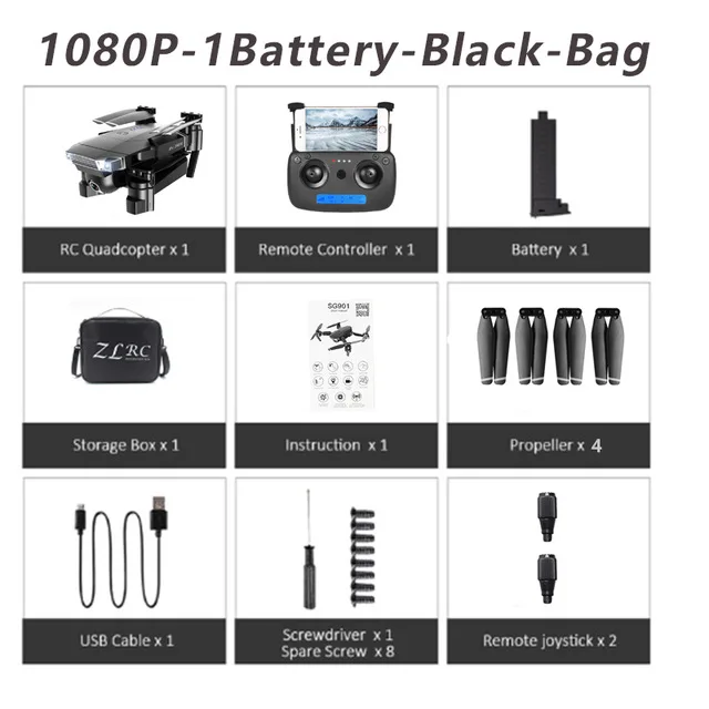 1080p-bag SG901 камера Дрон 4K HD Двойная камера складные дроны слежения за мной Квадрокоптер FPV Профессиональный Профессиональные с GPS долгий срок службы батареи - Цвет: 1080p-bag