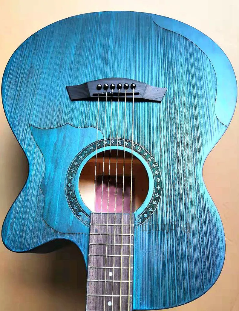 Дизайн, синяя шелковая акустическая электрогитара с микрофоном, эквалайзер, 40 дюймов, 6 струн, народная гитара, акустическая гитара