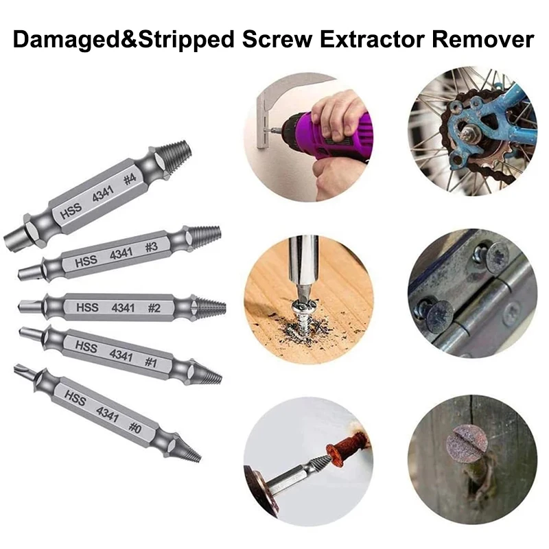 5pcs Damaged Screw Extractor Drill Bit Set Stripped Take Out Broken