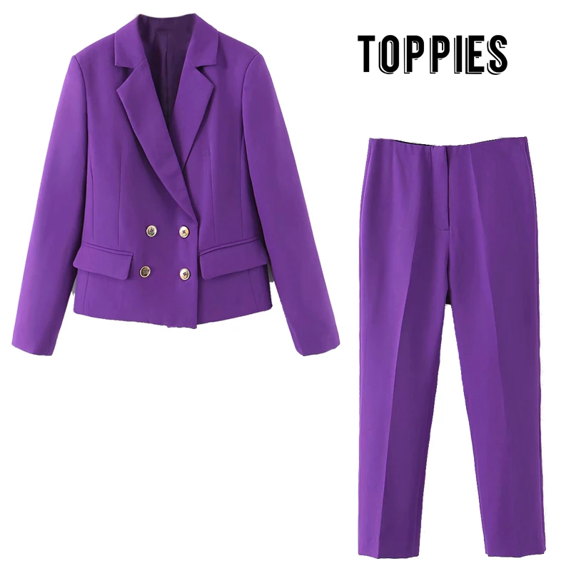Toppies Женский комплект двубортный костюм куртка брюки с высокой талией 2020