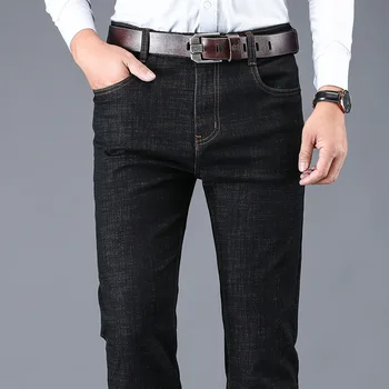 

New Fanshion Mens Jeans Autumn Winter Business Casual Stretch Thick Section Straight Denim Pants Loose Mens Long Pants Plus Size