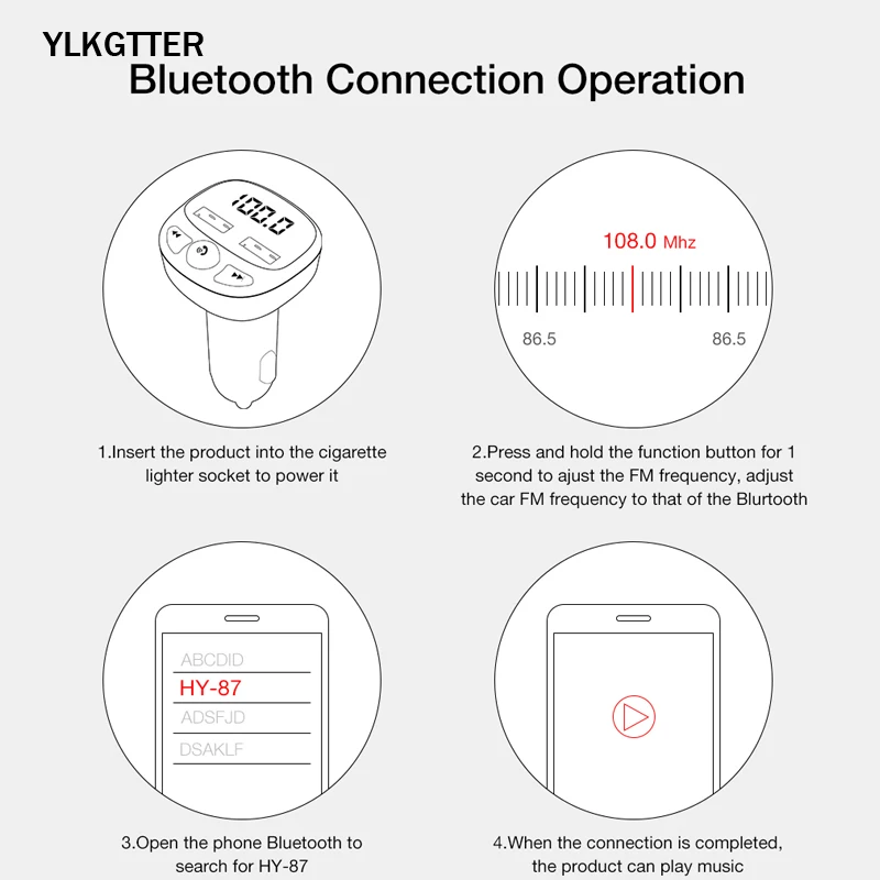YLKGTTER Bluetooth USB Автомобильное зарядное устройство для IPhone Xiaomi huawei Sumsung Android телефон FM MP3 TF карта светодиодный экран автомобильный комплект