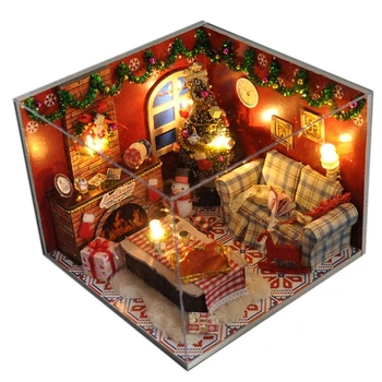 

Dollhouse Miniature with Furniture, DIY Wooden Dollhouse Kit Plus Dust Proof , 1:24 Tiny House Building Kit，(Merry Christmas.）