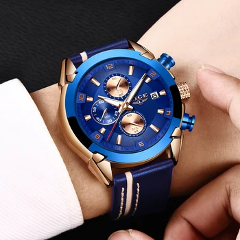 

LIGE Mens Watches Top Brand Luxury Leather Sports Watch Men Fashion Chronograph Quartz Man Clock Waterproof Relogio Masculino