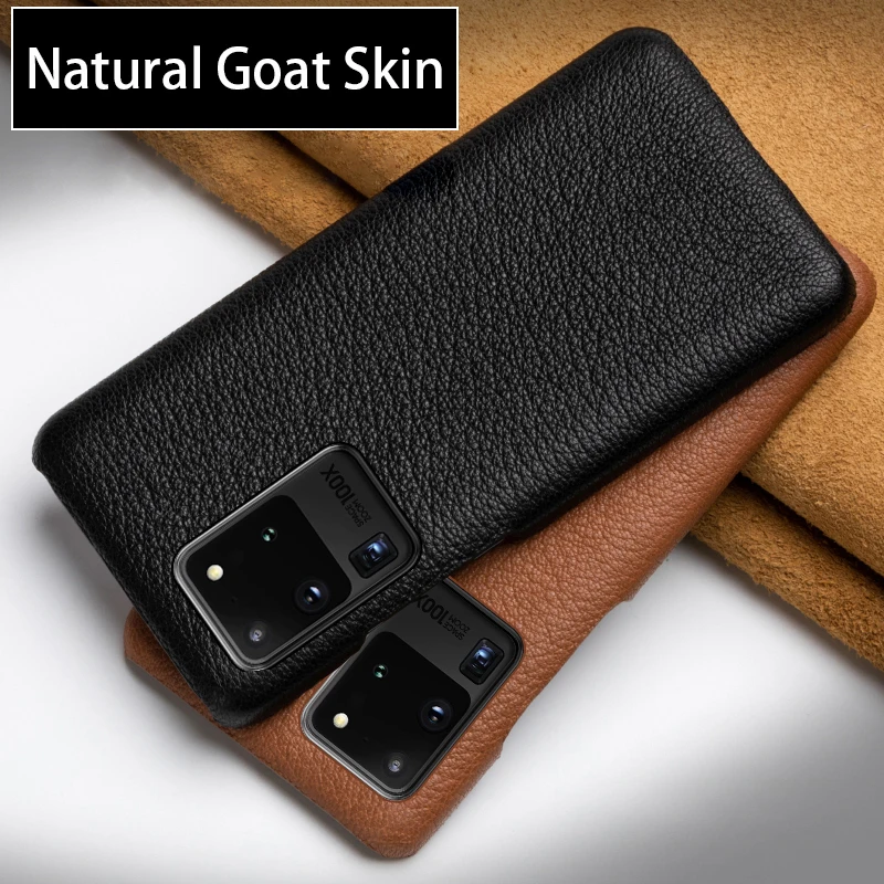 Leather Phone Case For Samsung S21 Ultra S7 S8 S9 S10 Lite S10e Note 8 9 10 20 Plus A20 A30 A50 A70 A51 A71 A8 Natural Goat Skin | Мобильные