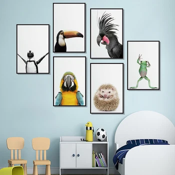 

Cute Parrot Frog Hedgehog Penguin Bird Nordic Posters And Prints Wall Art Canvas Painting Wall Pictures For Living Room Decor